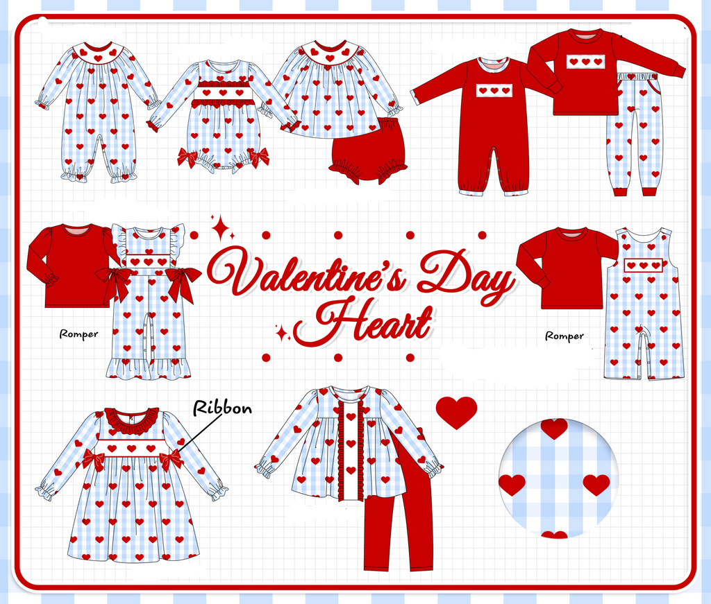 Blue heart embroidery gingham collection