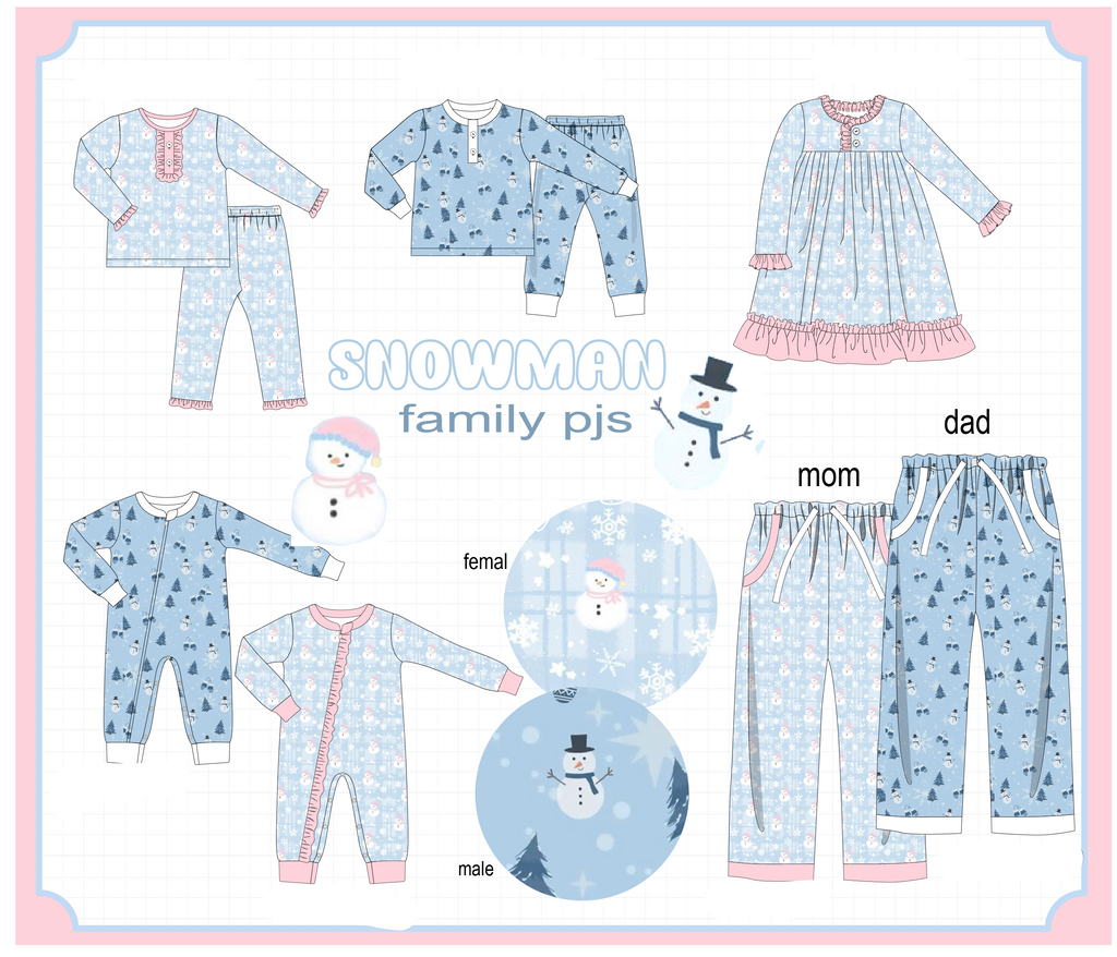 Blue snowman print pajama collection