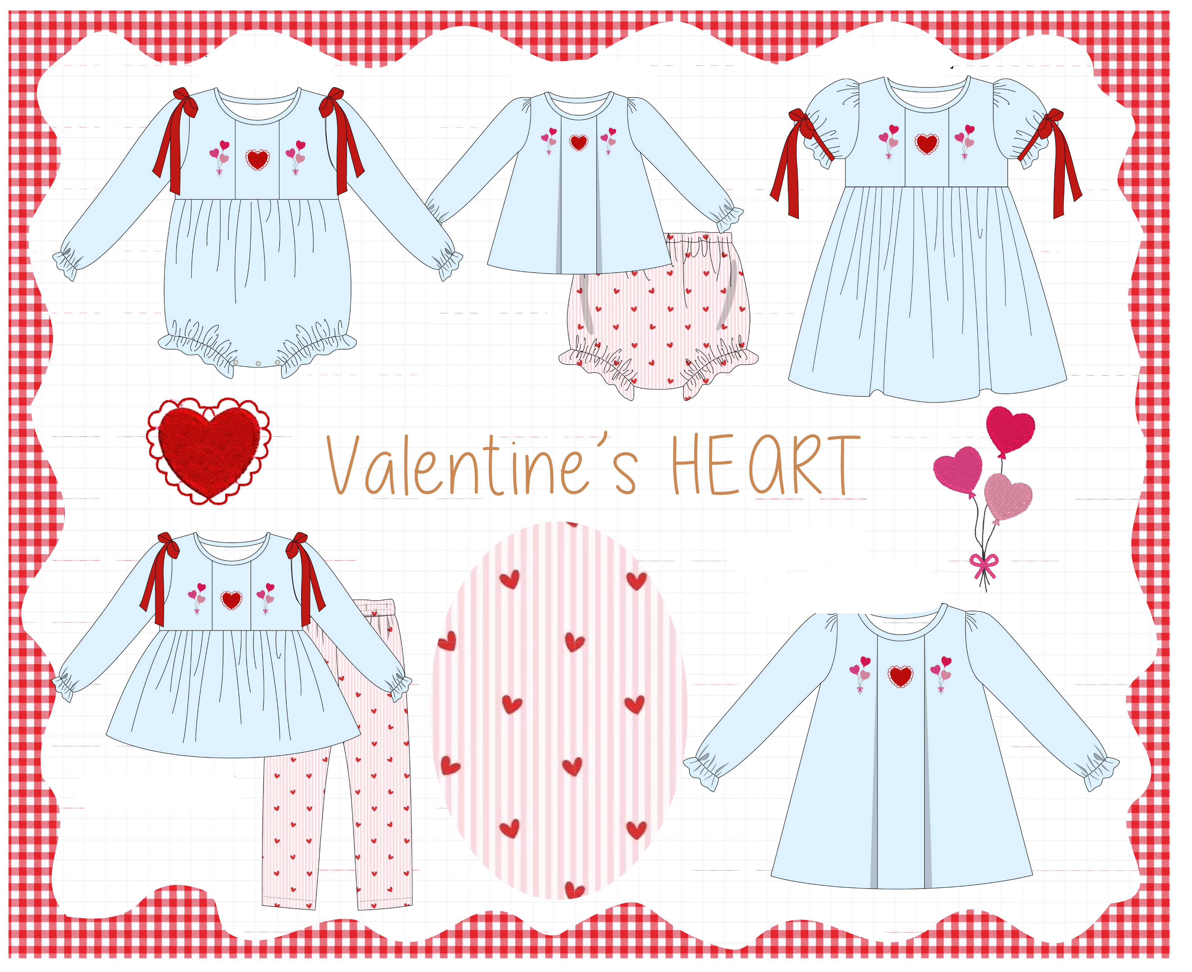 Blue valentine's day heart embroidery collection