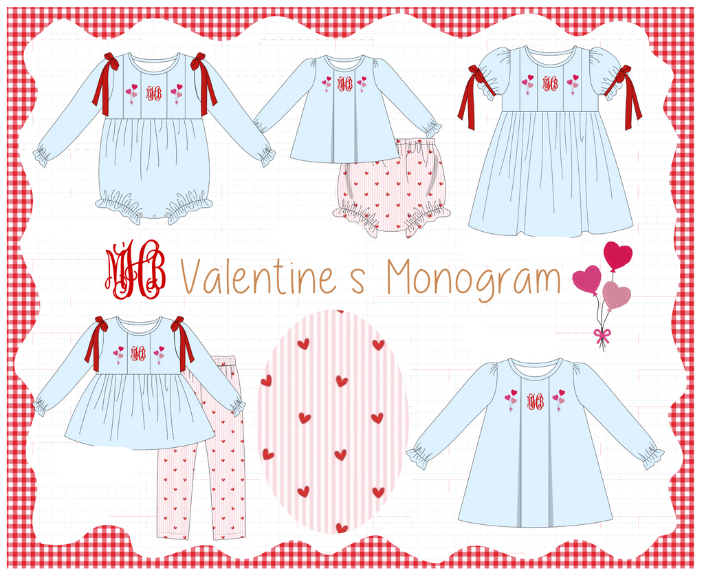Blue valentine's day heart monogram embroidery collection