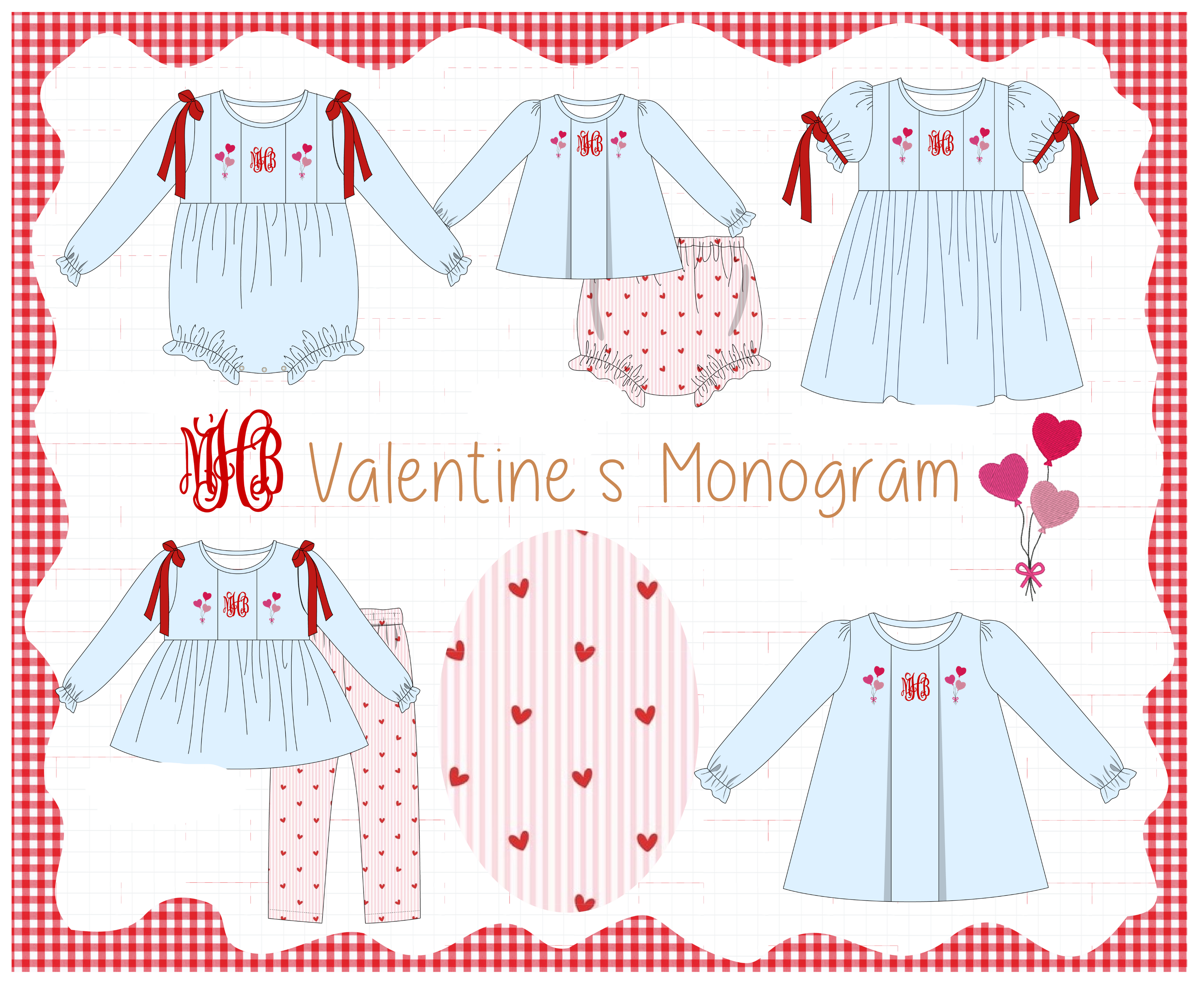 Blue valentine's day heart monogram embroidery collection