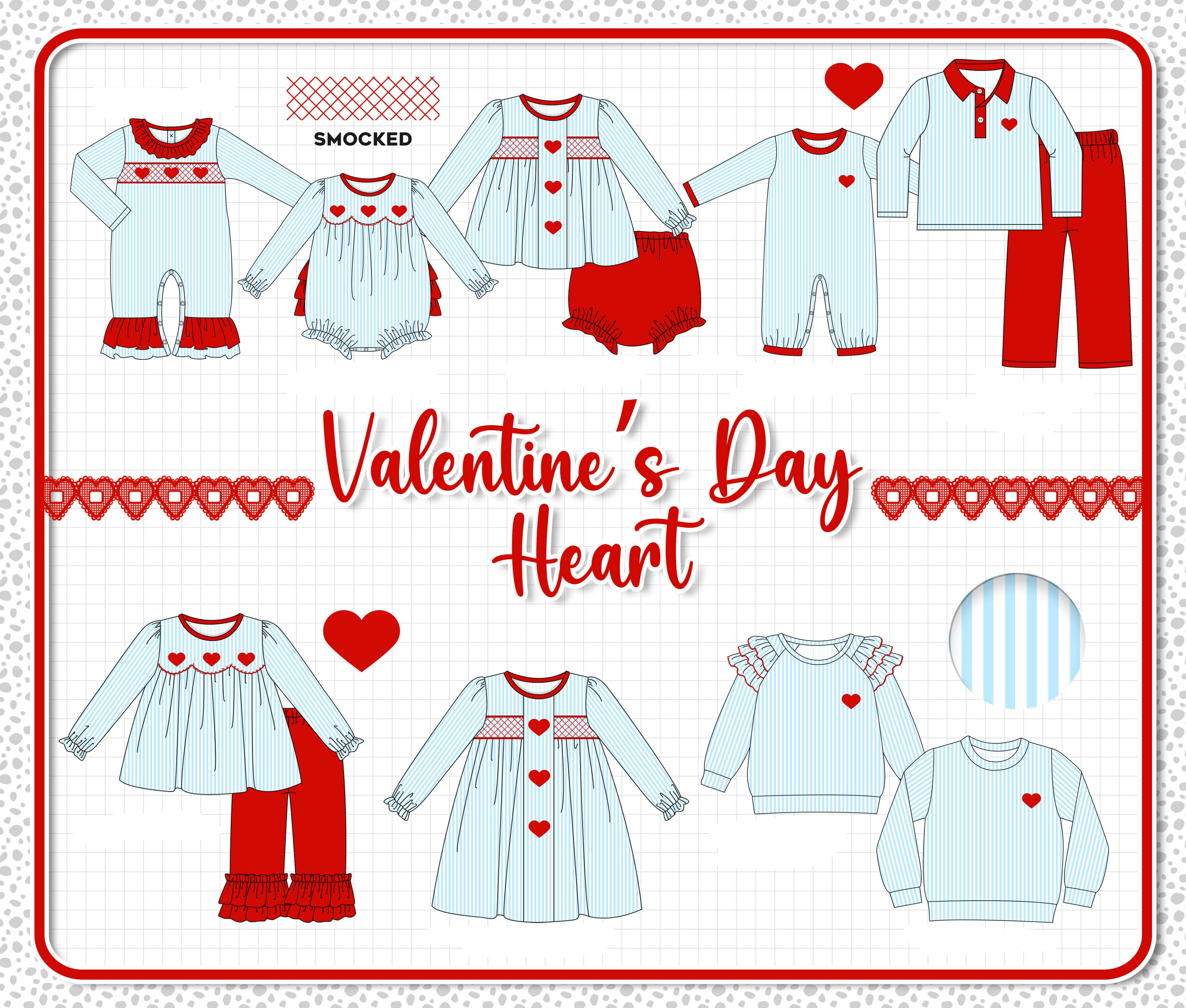 Blue valentine's day heart smocked collection