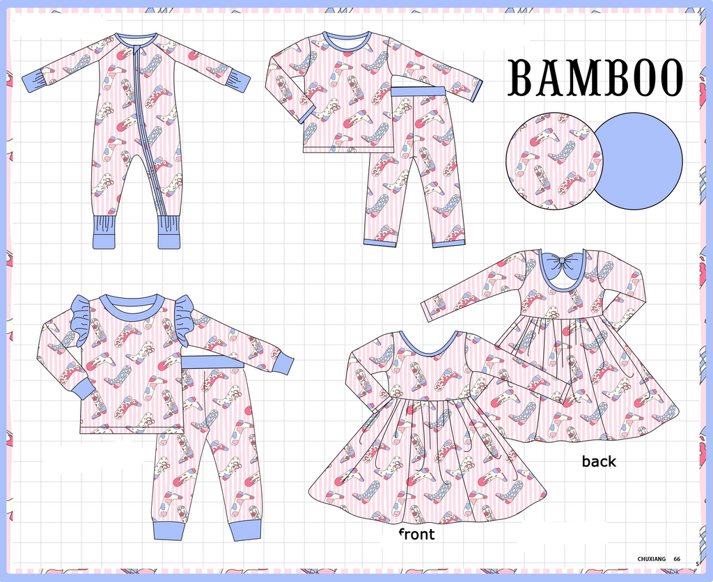 Blue western boots stripe bamboo collection