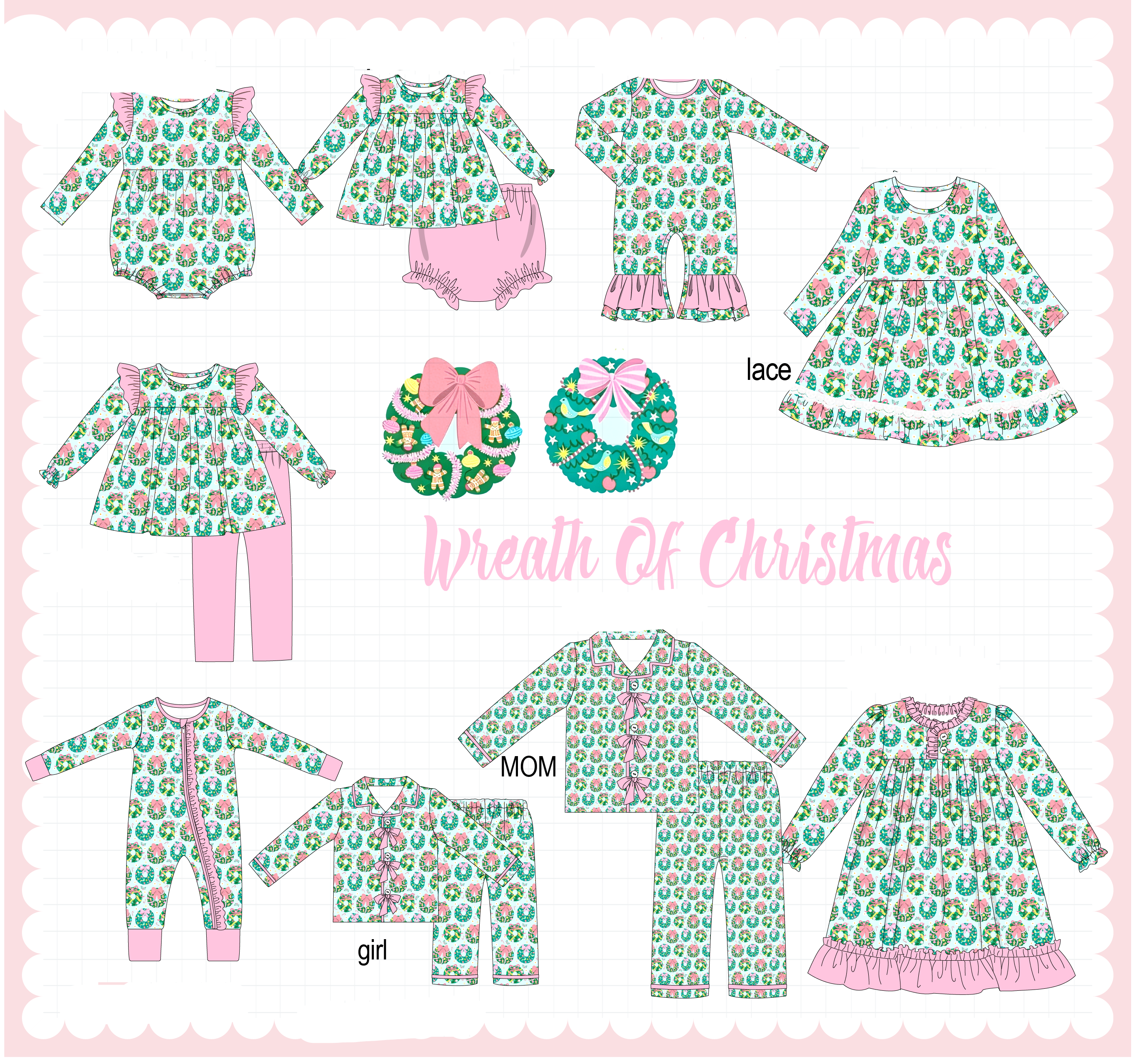 Green christmas wreath print collection