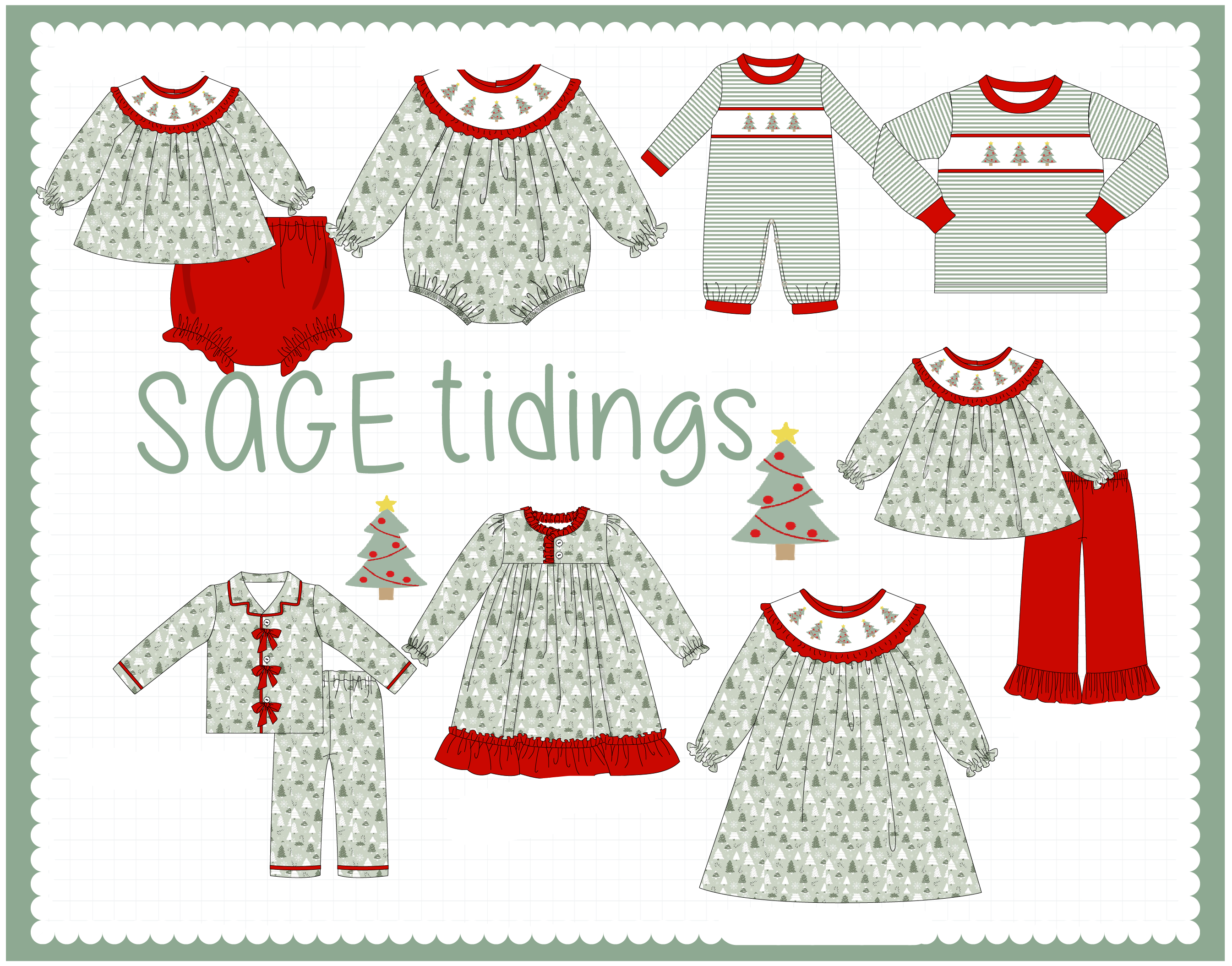 Green christmas tree embroidery collection