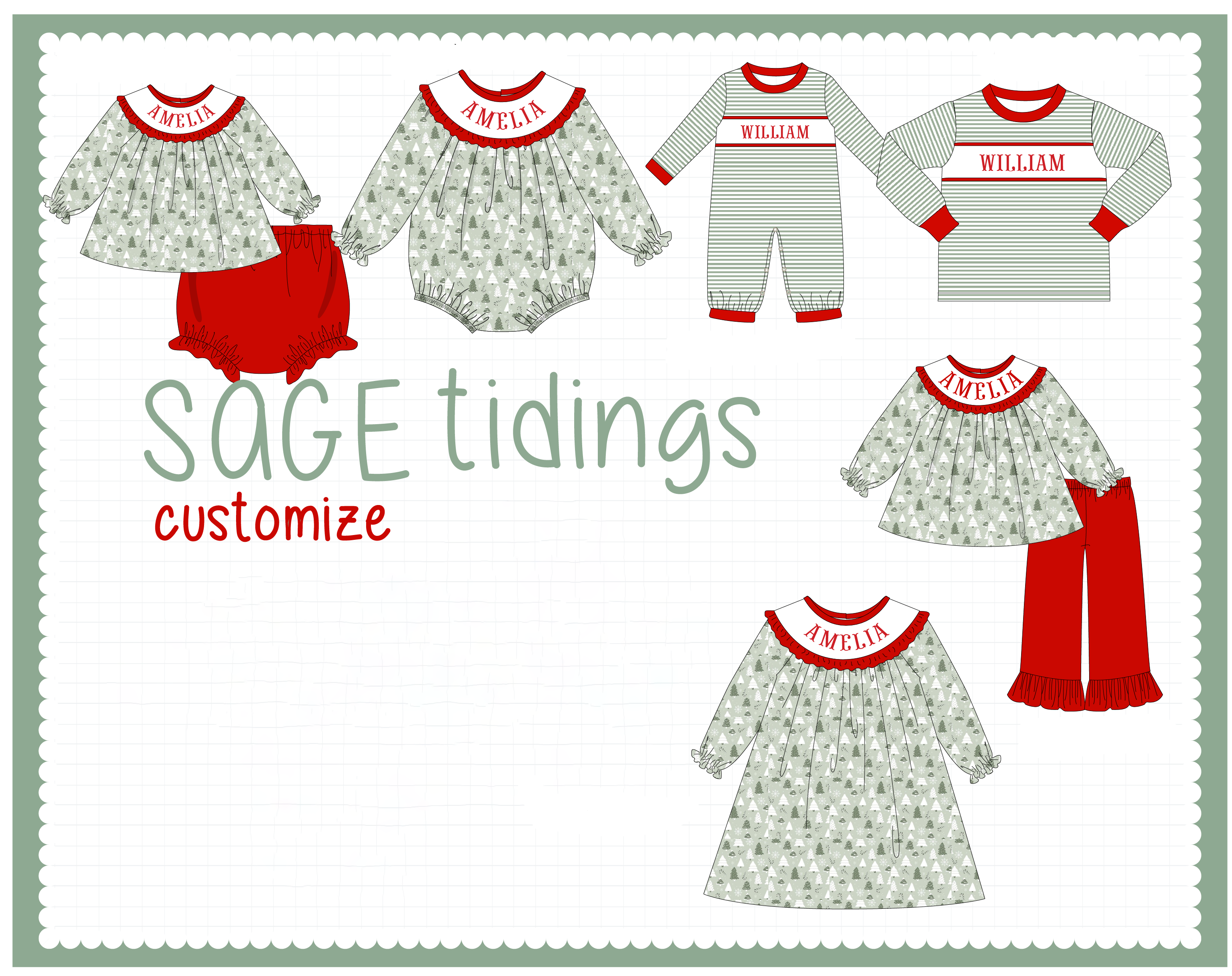 Green christmas tree monogram embroidery collection