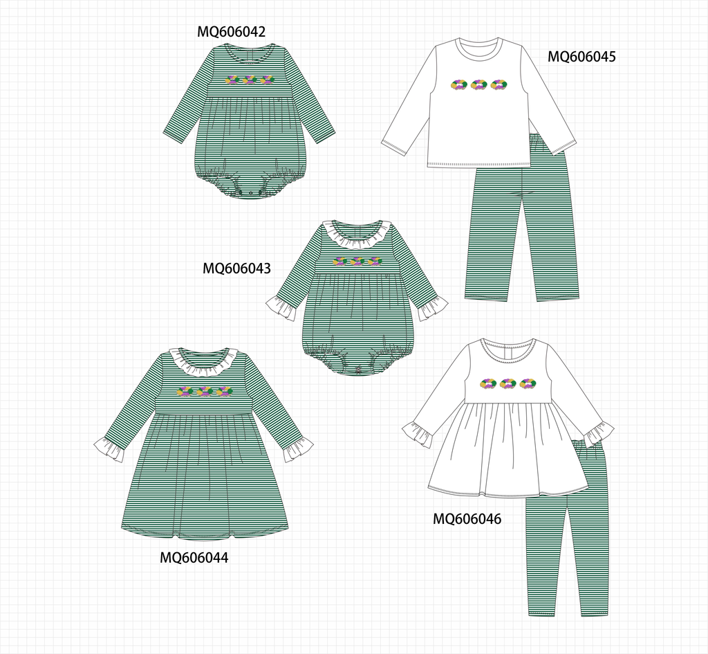Green stripe embroidery collection