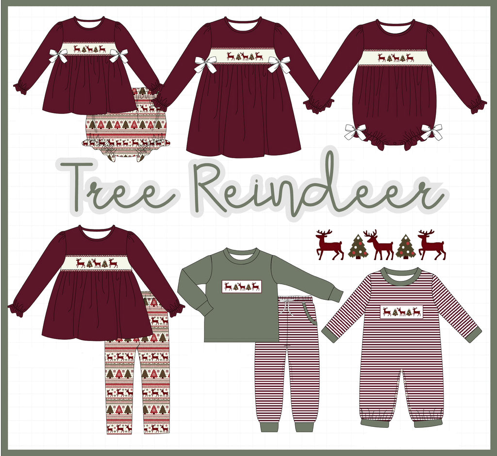 Maroon tree reindeer embroidery collection (ETA-MID/LATE NOVEMBER)