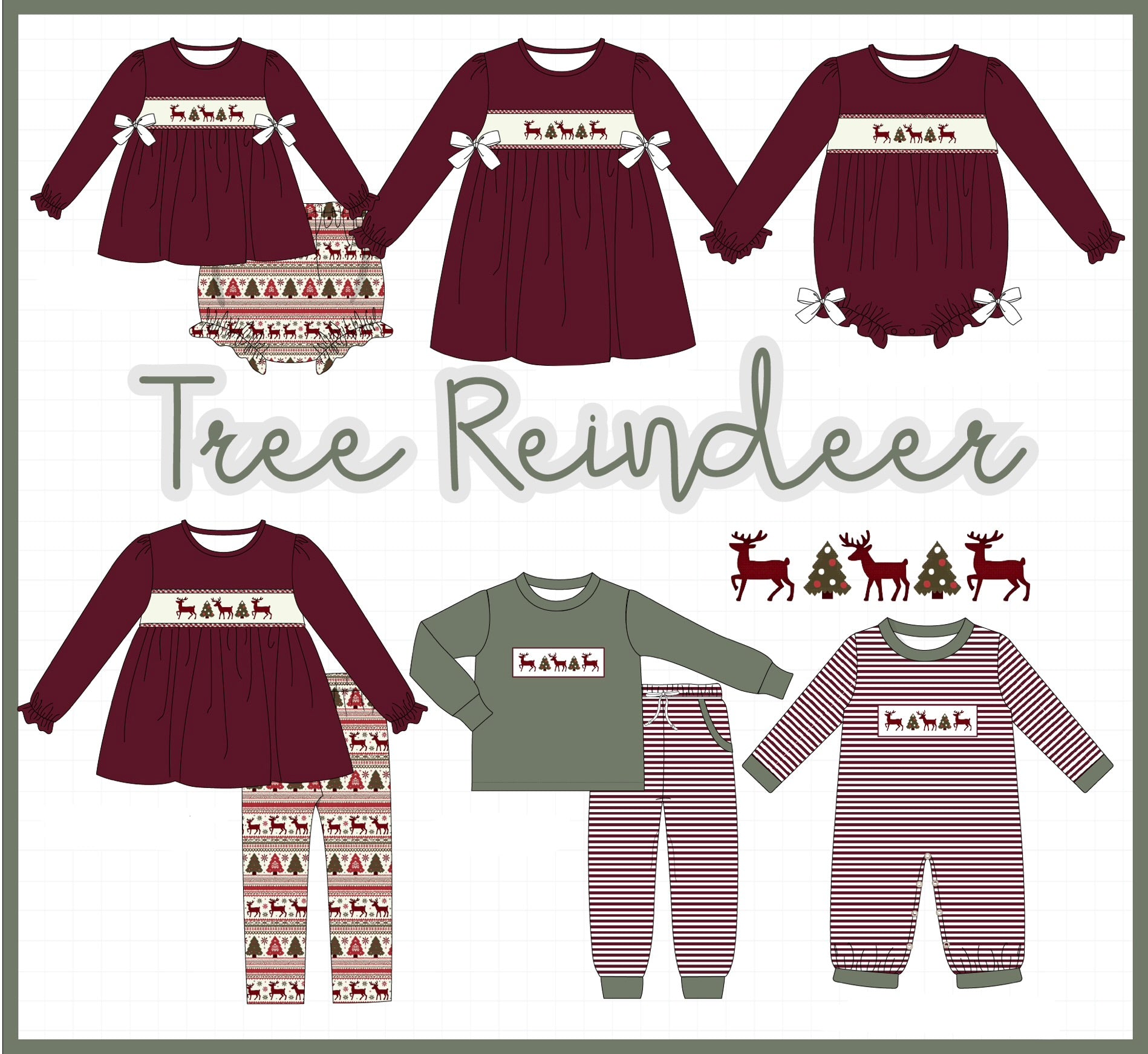 Maroon tree reindeer embroidery collection (ETA-MID/LATE NOVEMBER)