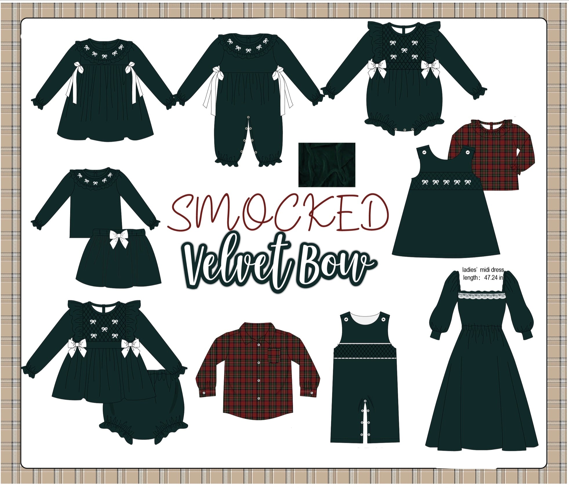 Forest velvet bow smocked ruffle collection (ETA-MID/LATE NOVEMBER)
