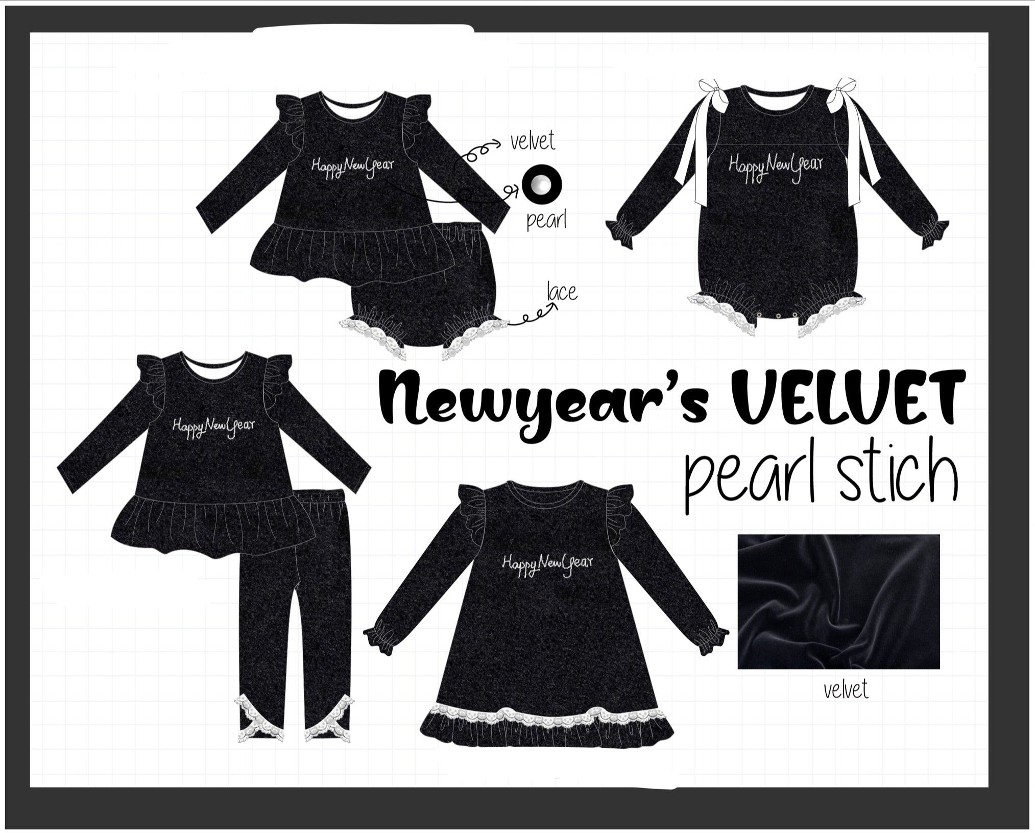 Black happy new year velvet pearl collection (ETA-MID/LATE NOVEMBER)