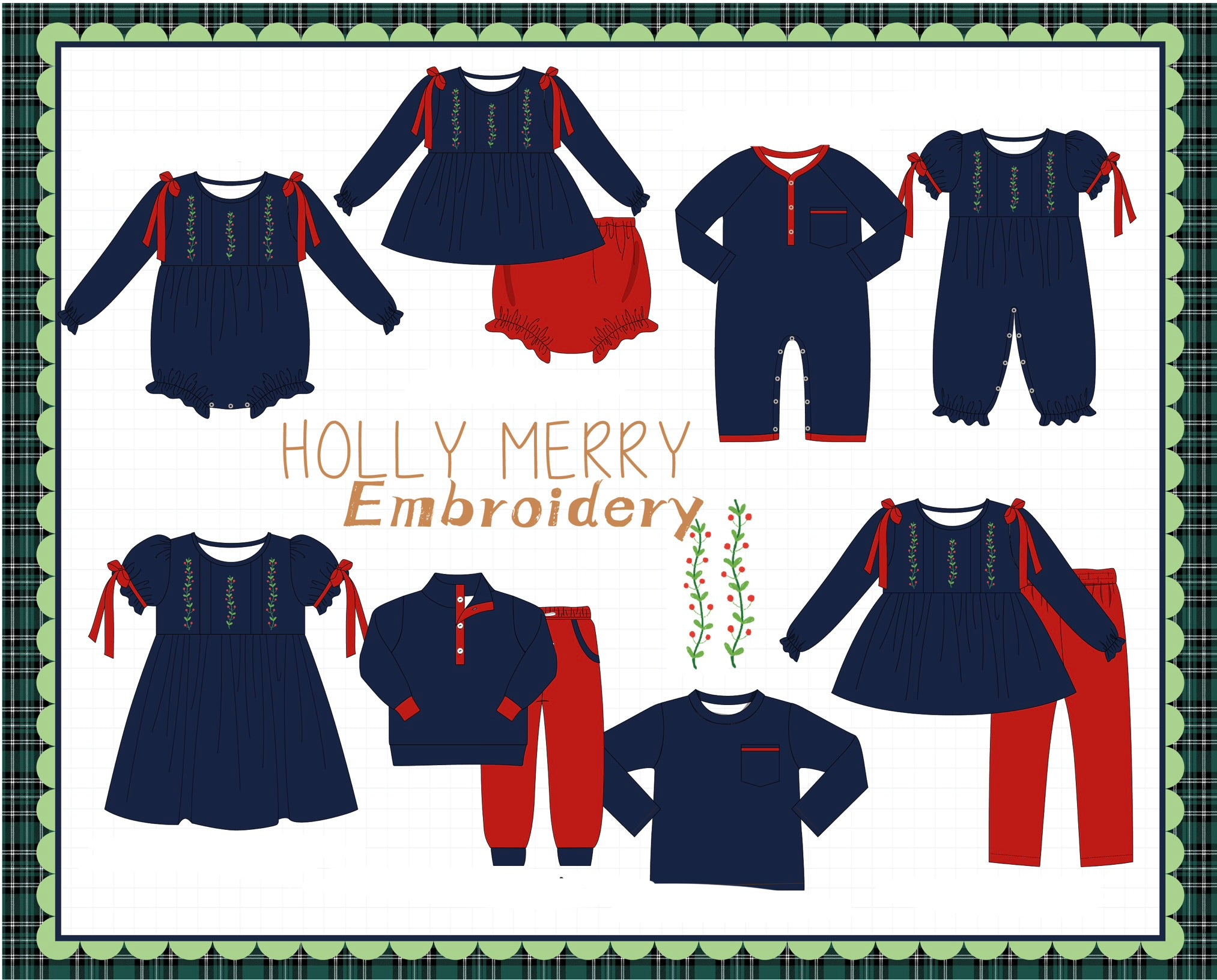 Navy holly embroidery collection (ETA-MID/LATE NOVEMBER)