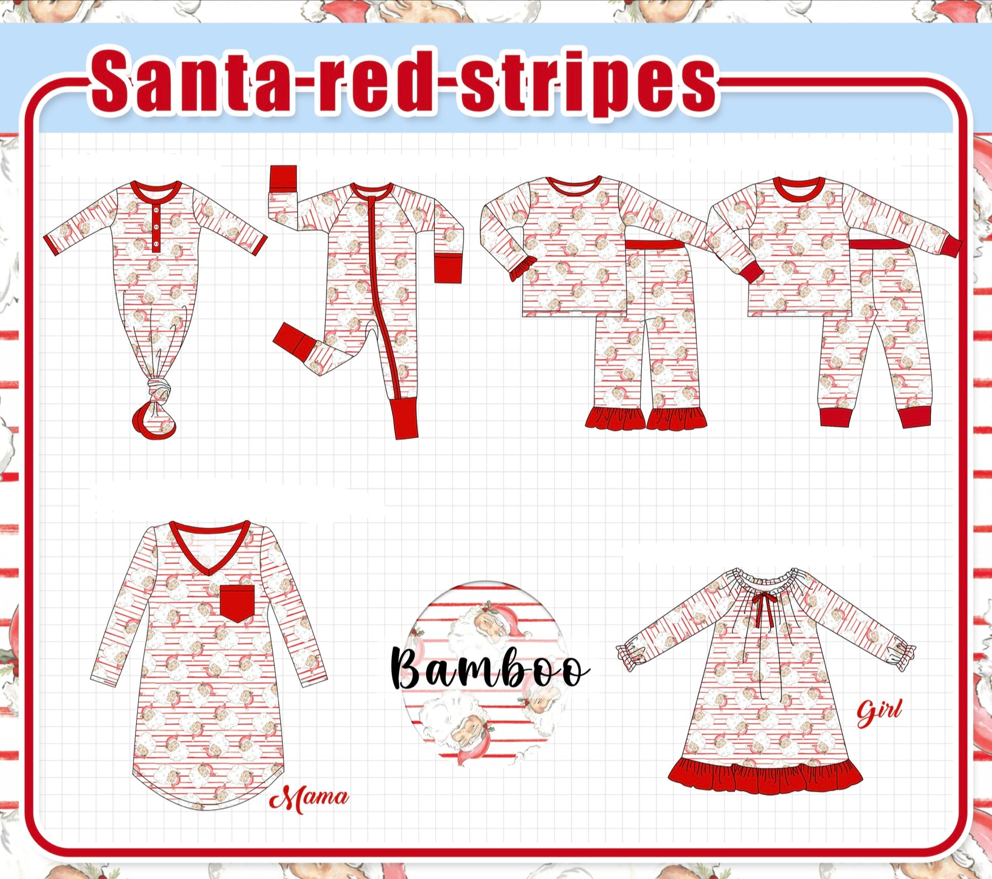 Red christmas santa claus stripe bamboo collection (ETA-MID/LATE NOVEMBER)