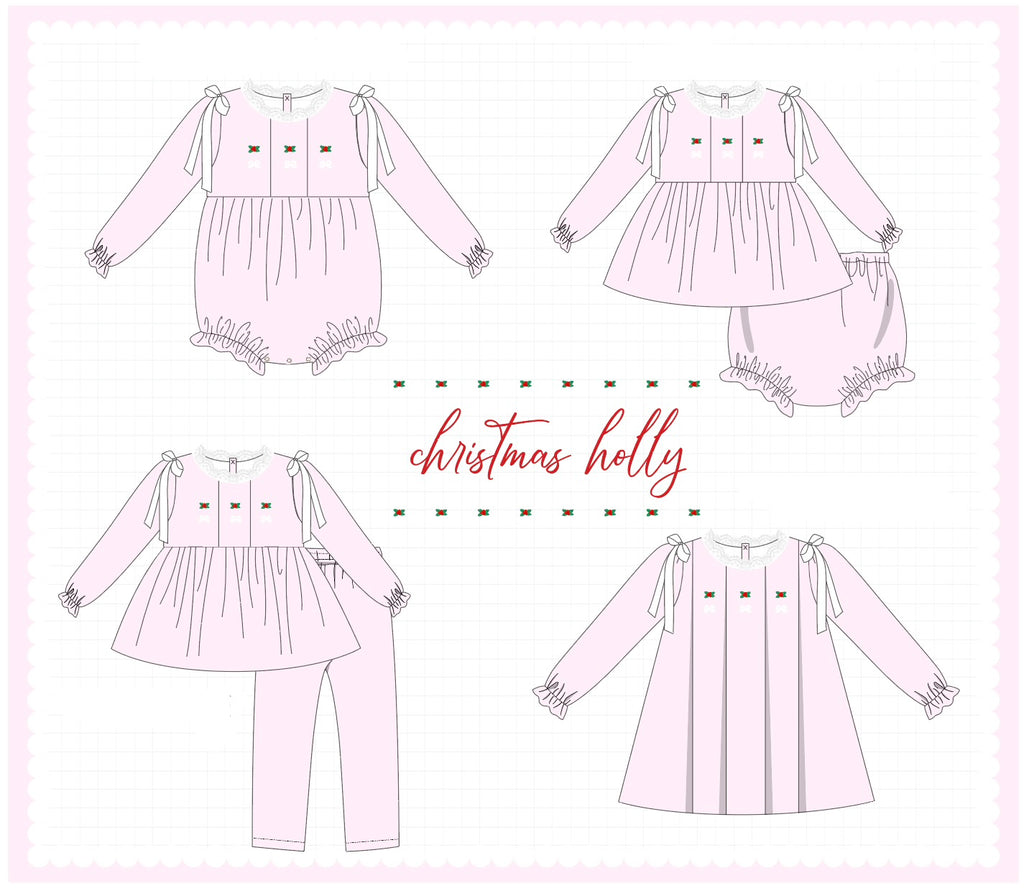 Pink christmas holly embroidery collection (ETA-MID/LATE NOVEMBER)