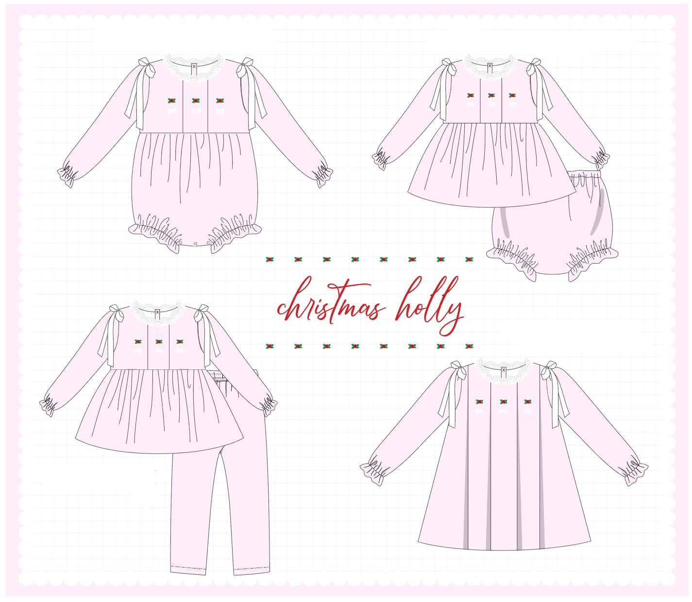 Pink christmas holly embroidery collection (ETA-MID/LATE NOVEMBER)