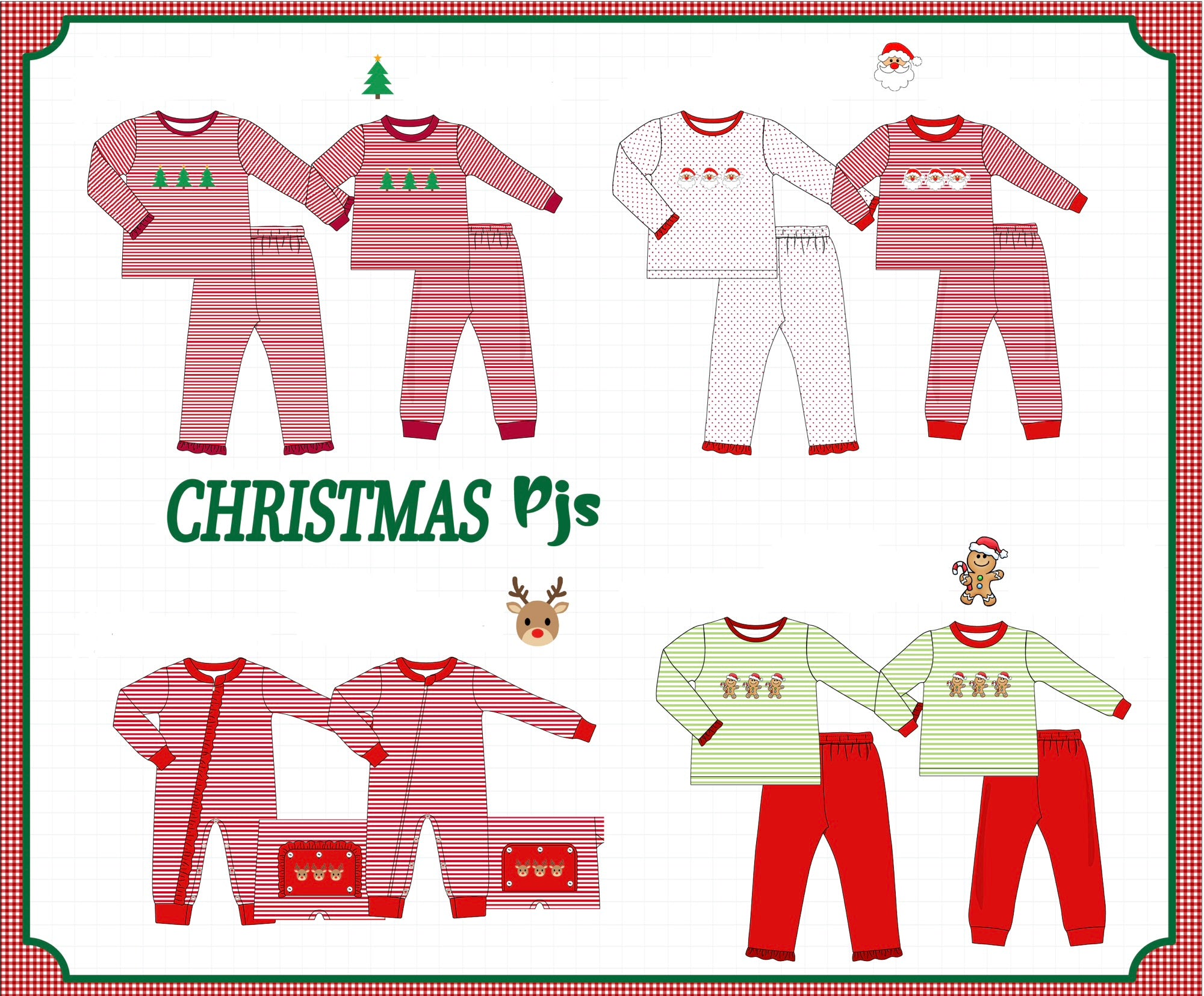 Christmas stripe tree santa reindeer gingerbread embroidery collection (ETA-MID/LATE NOVEMBER)