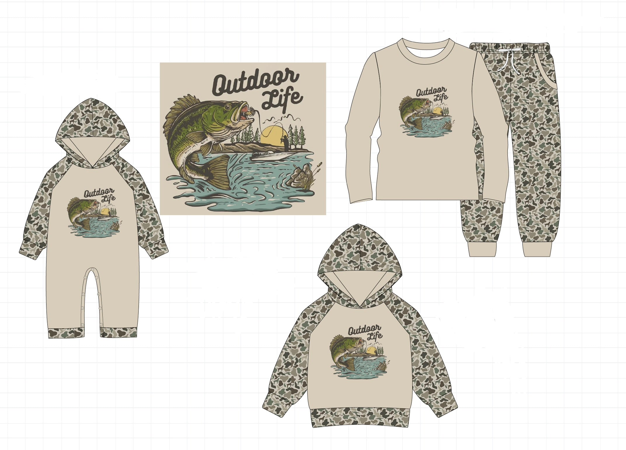 Khaki camo fishing print collection (ETA- MID/LATE NOVEMBER)