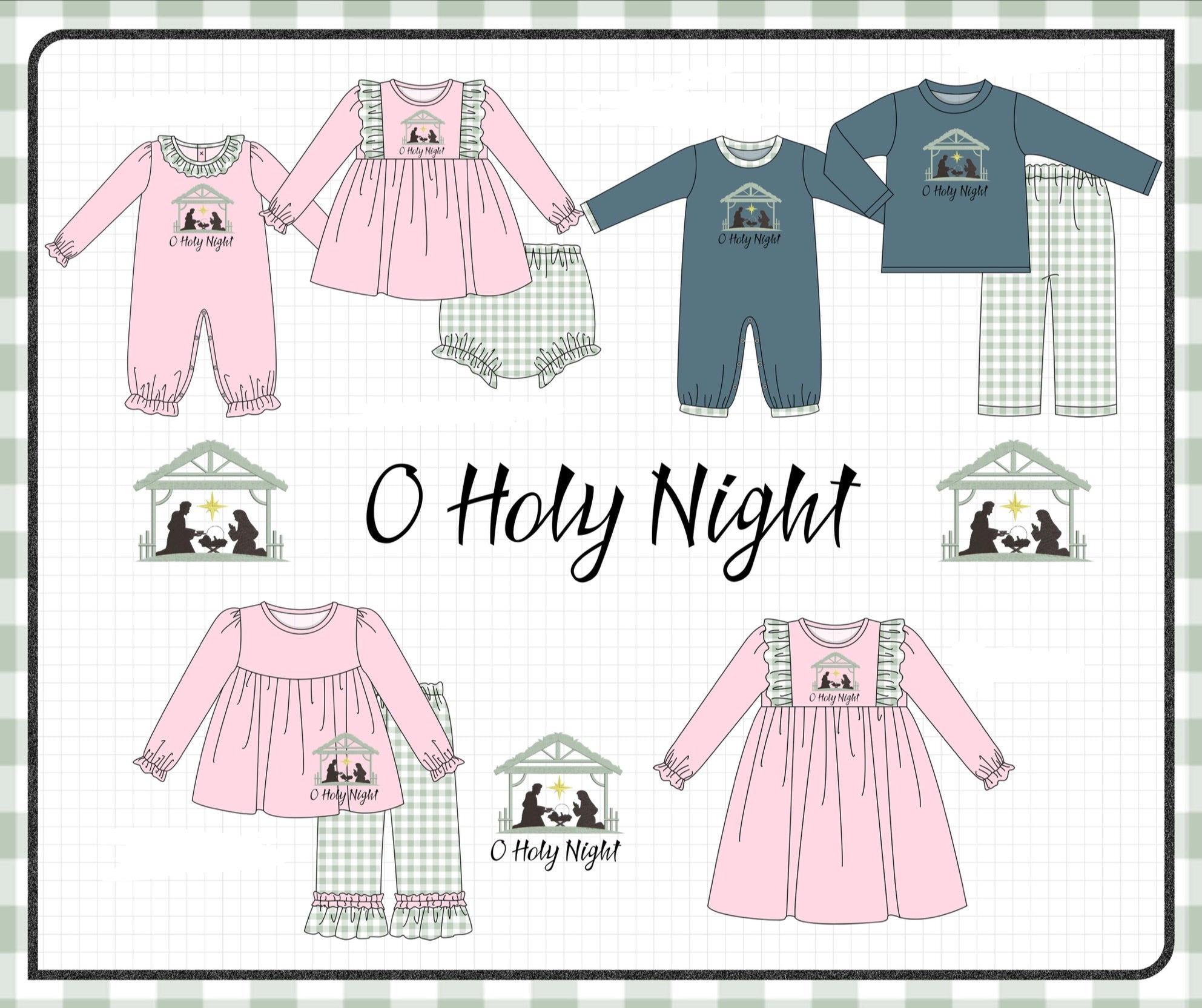 Pink&navy nativity embroidery ruffle gingham collection (ETA-MID/LATE NOVEMBER)