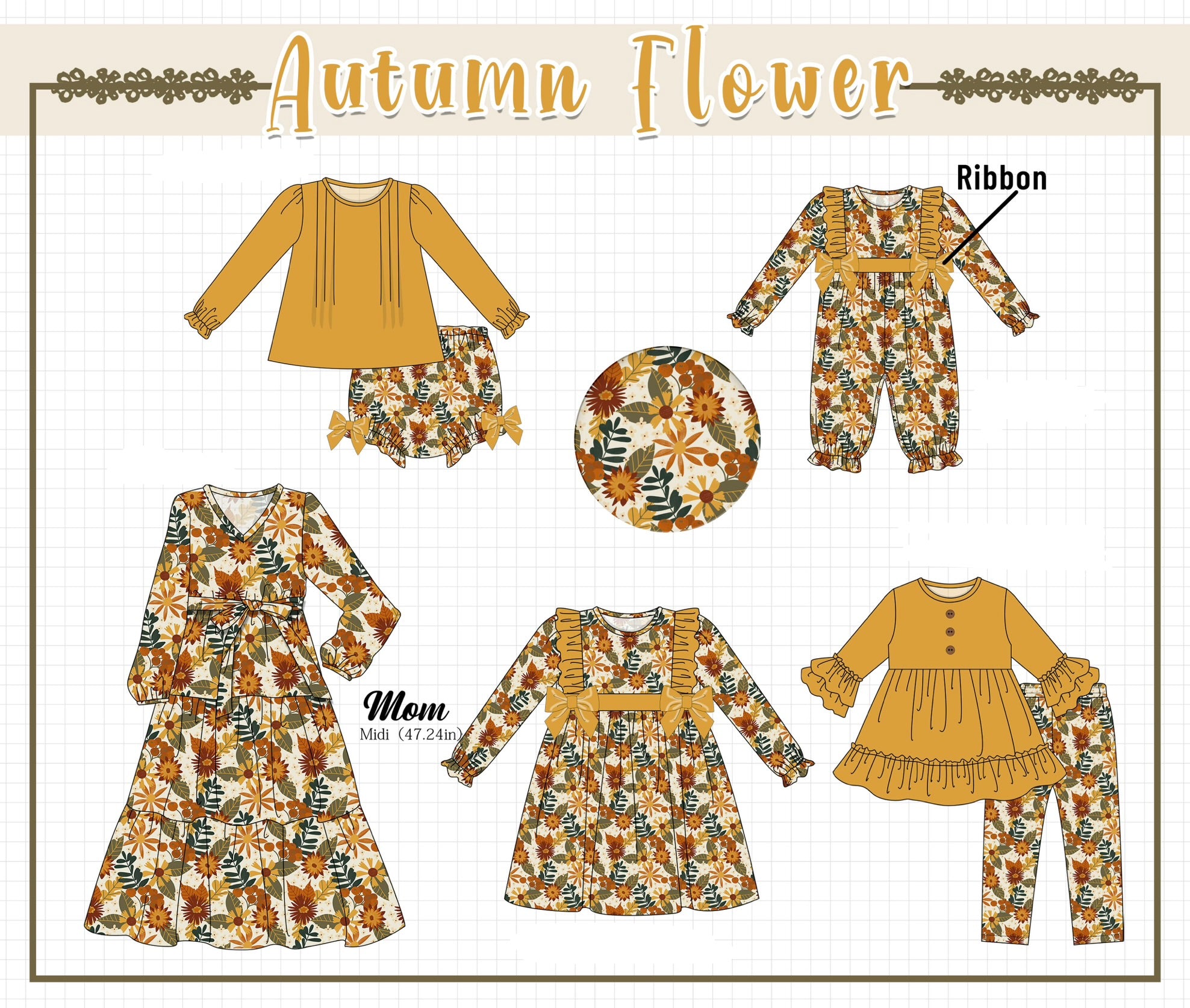 Mustard floral print ruffle collection (ETA-MID/LATE NOVEMBER)