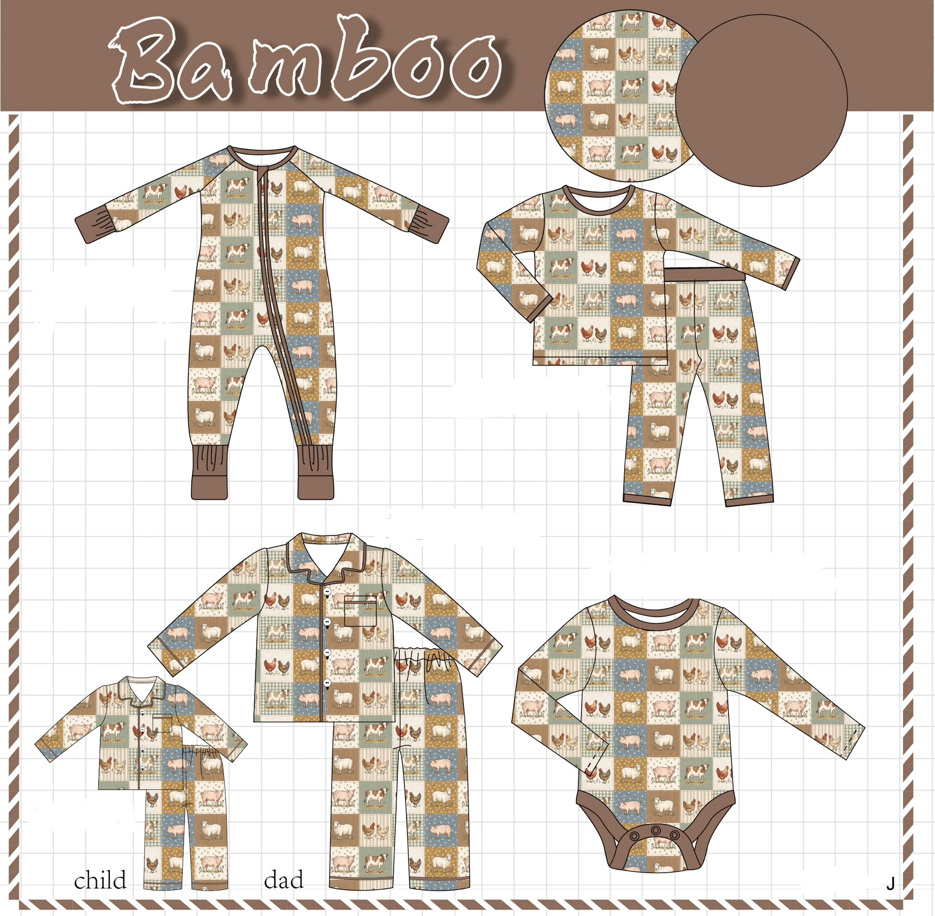 Brown farm checkered bamboo collection (ETA-MID/LATE NOVEMBER)