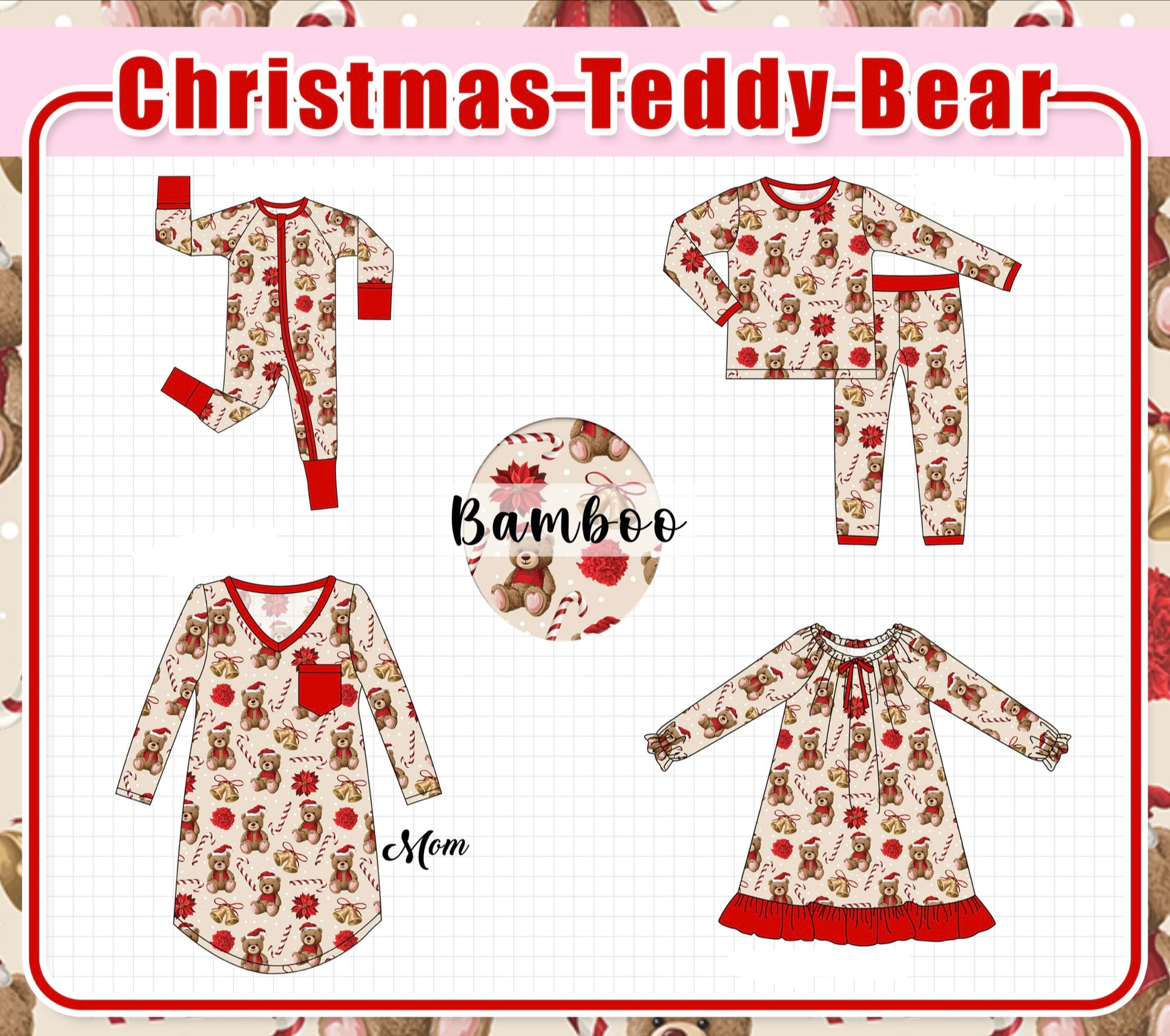 Red christmas teddy bear bamboo collection (ETA-MID/LATE NOVEMBER)