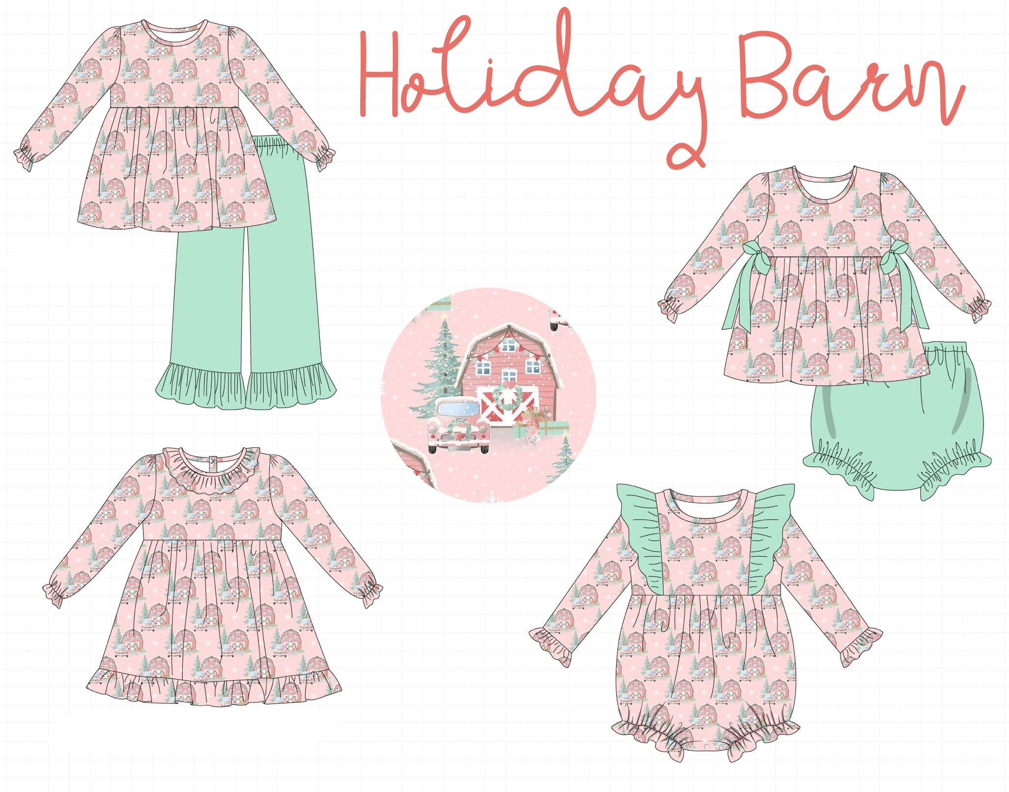 Pink christmas house ruffle collection (ETA-MID/LATE NOVEMBER)