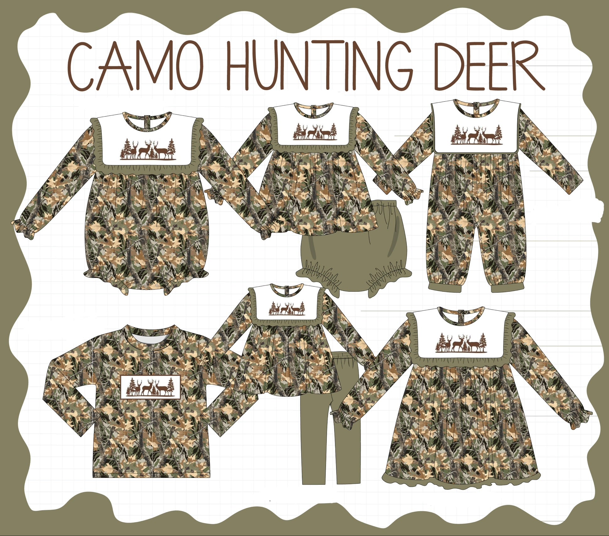Camo hunting deer embroidery collection (ETA-MID/LATE NOVEMBER)