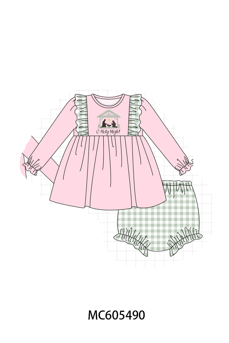 Pink&navy nativity embroidery ruffle gingham collection (ETA-MID/LATE NOVEMBER)