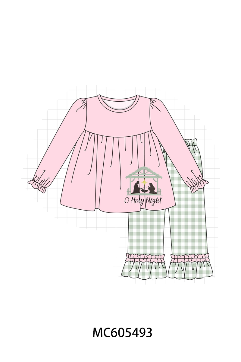 Pink&navy nativity embroidery ruffle gingham collection (ETA-MID/LATE NOVEMBER)