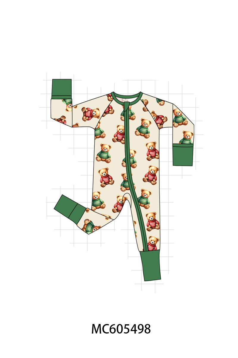 Green christmas teddy print bamboo collection (ETA-MID/LATE NOVEMBER)