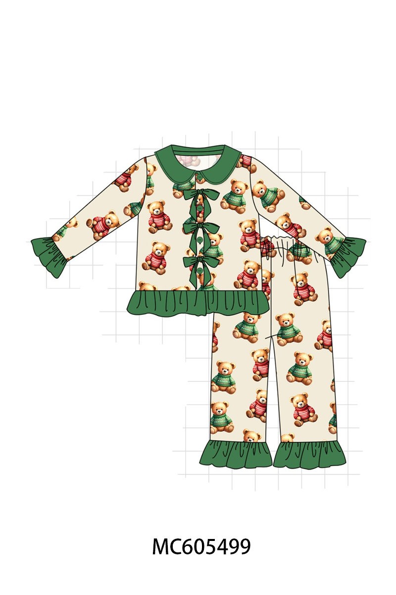 Green christmas teddy print bamboo collection (ETA-MID/LATE NOVEMBER)