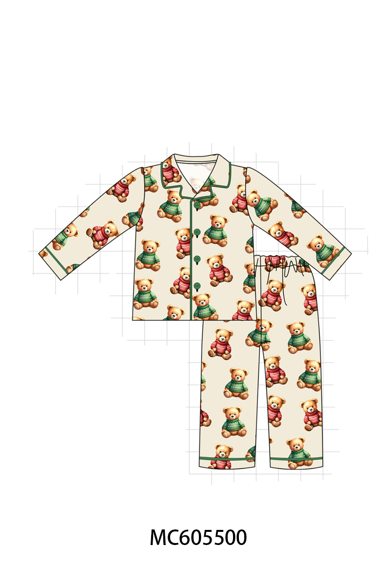 Green christmas teddy print bamboo collection (ETA-MID/LATE NOVEMBER)