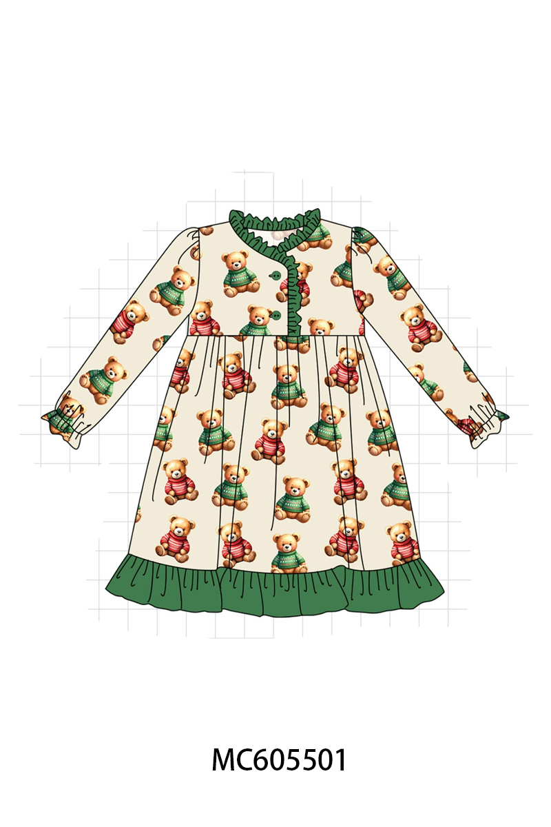 Green christmas teddy print bamboo collection (ETA-MID/LATE NOVEMBER)
