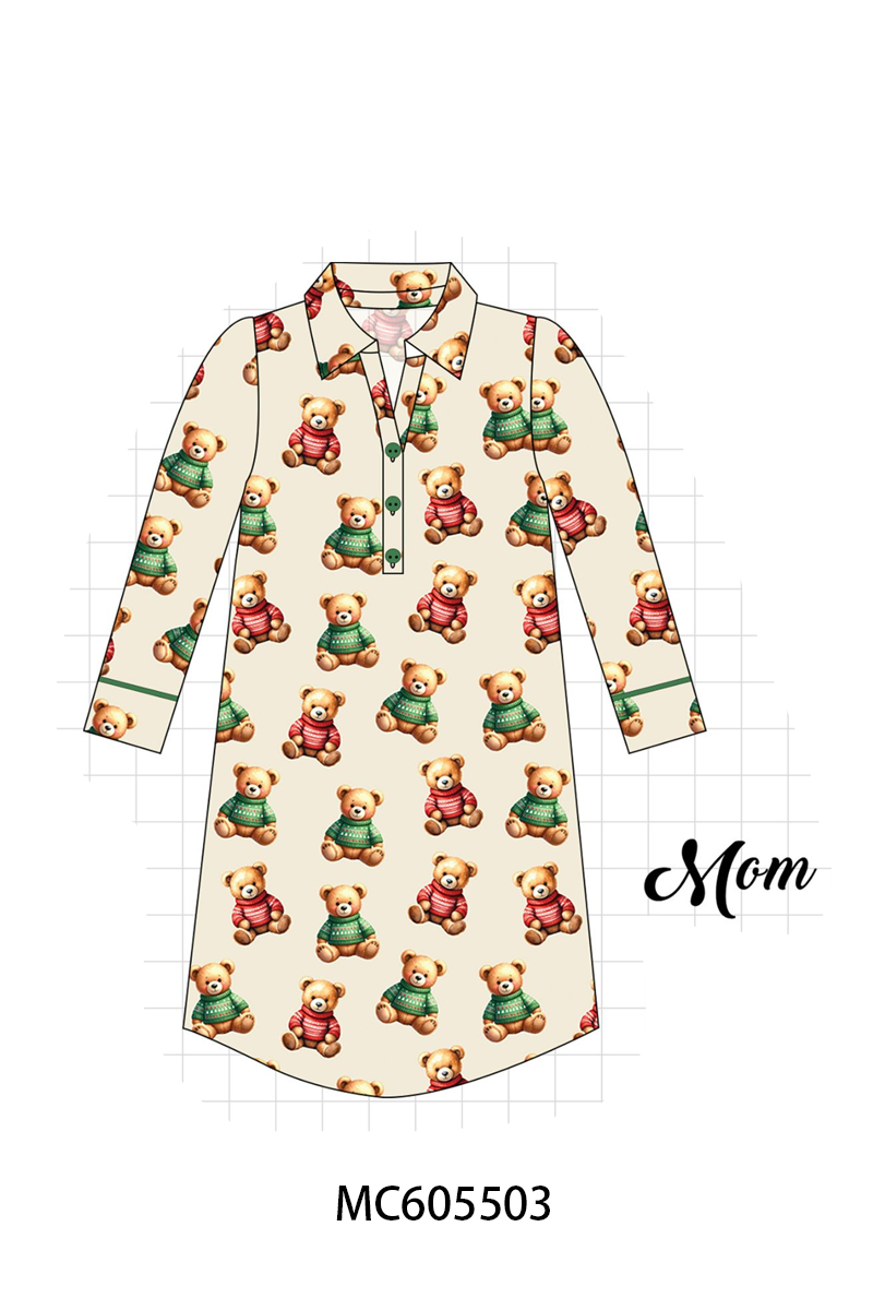 Green christmas teddy print bamboo collection (ETA-MID/LATE NOVEMBER)