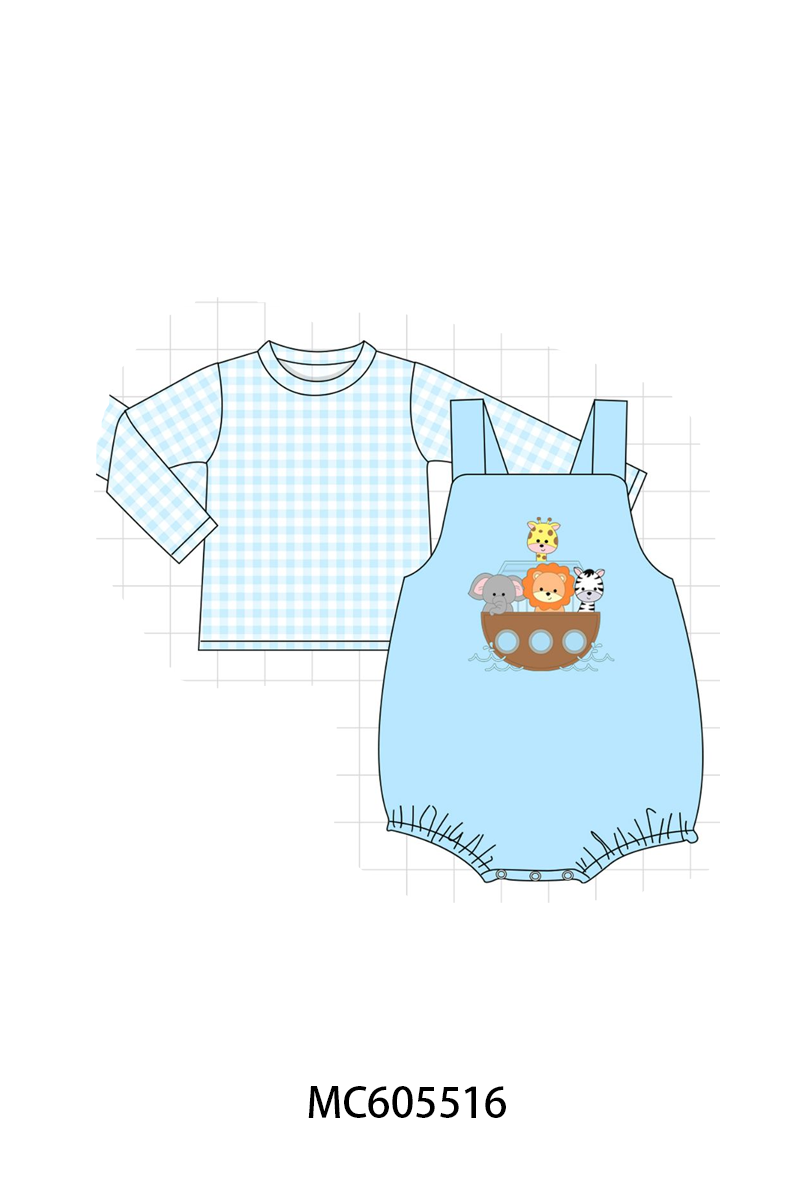 Pink&blue noah's ark applique gingham collection (ETA-MID/LATE NOVEMBER)