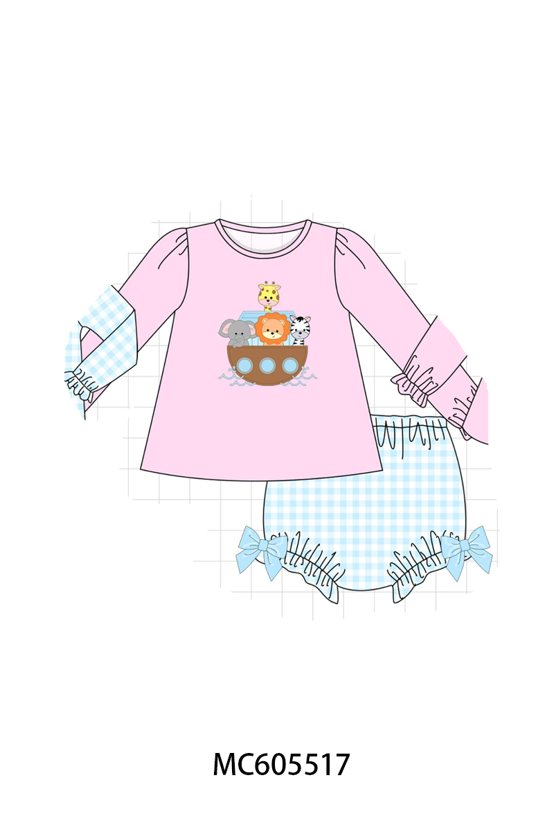 Pink&blue noah's ark applique gingham collection (ETA-MID/LATE NOVEMBER)