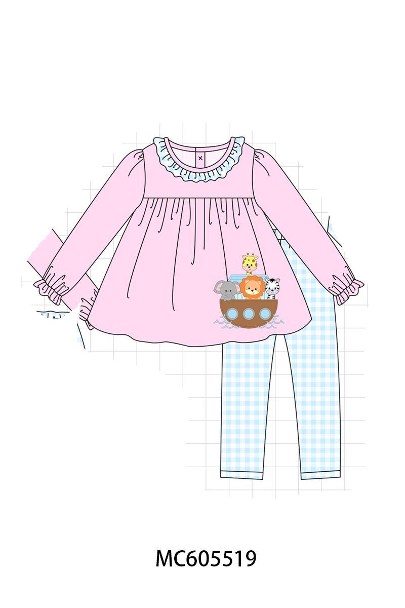 Pink&blue noah's ark applique gingham collection (ETA-MID/LATE NOVEMBER)