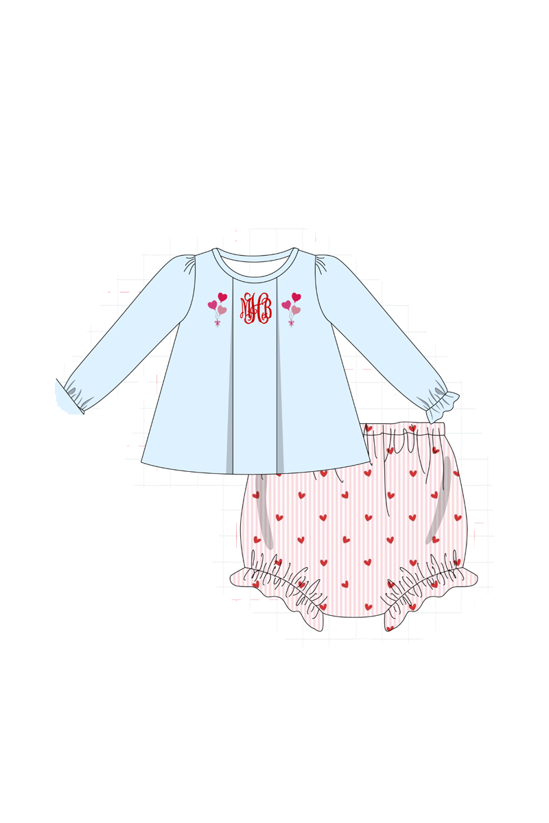 Blue valentine's day heart monogram embroidery collection