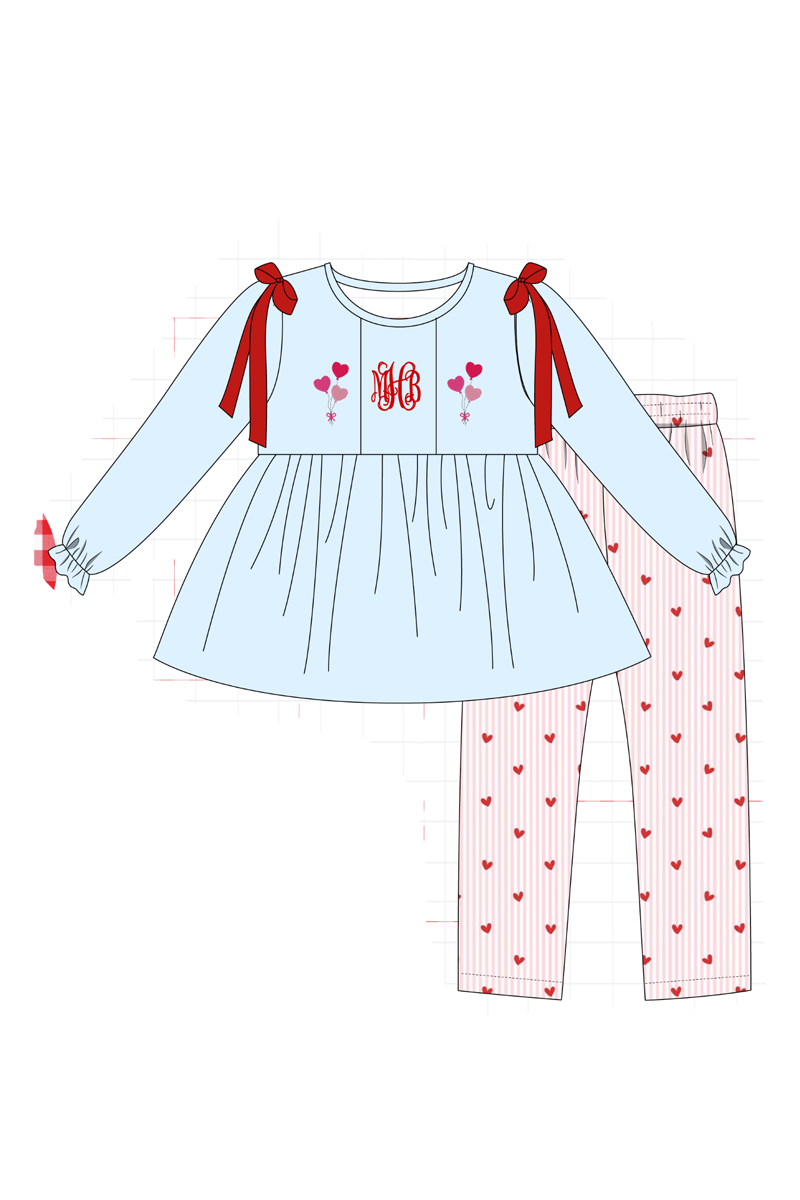 Blue valentine's day heart monogram embroidery collection