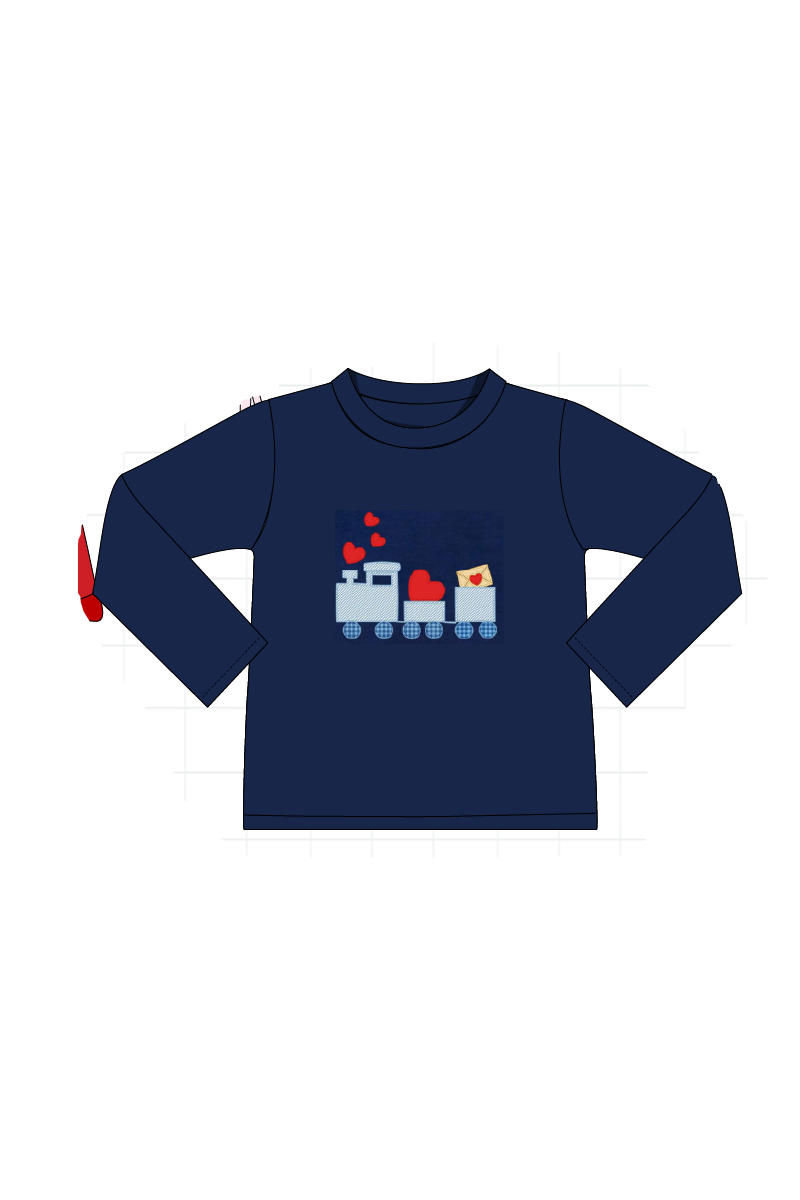 Red&navy valentine's day bow train embroidery collection