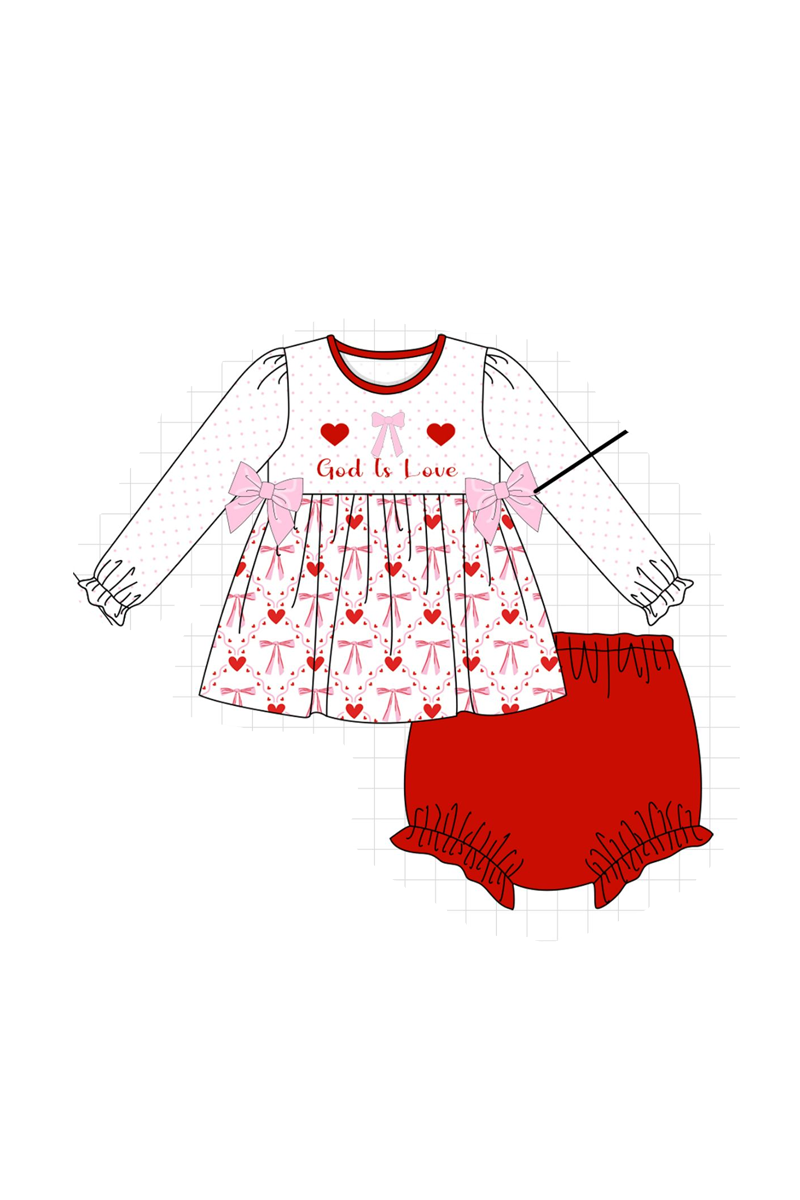 Red god is love heart embroidery ruffle collection