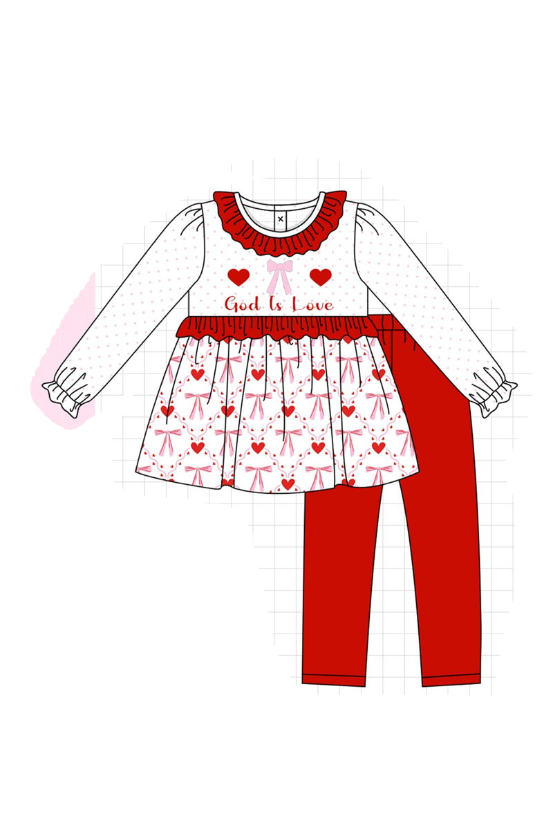 Red god is love heart embroidery ruffle collection