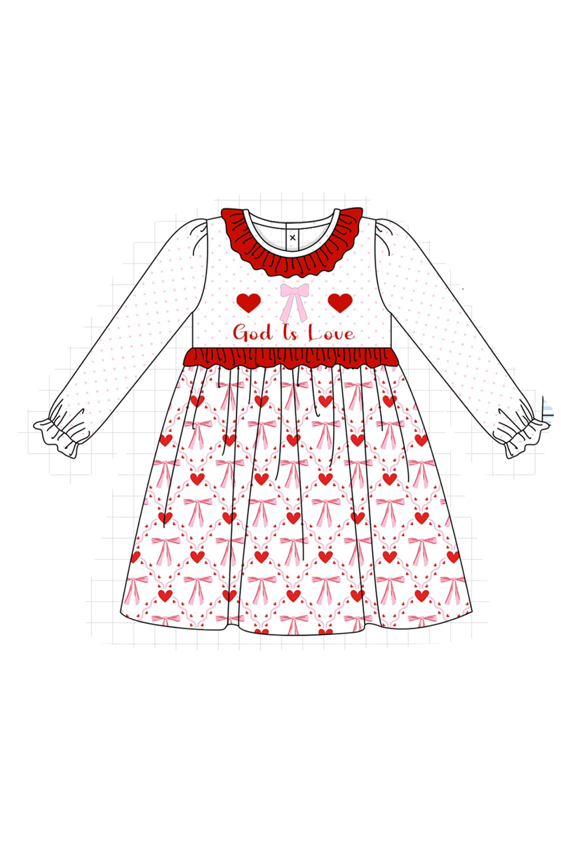 Red god is love heart embroidery ruffle collection