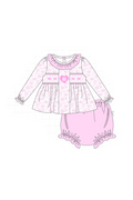 Pink bow monogram embroidery smocked ruffle collection