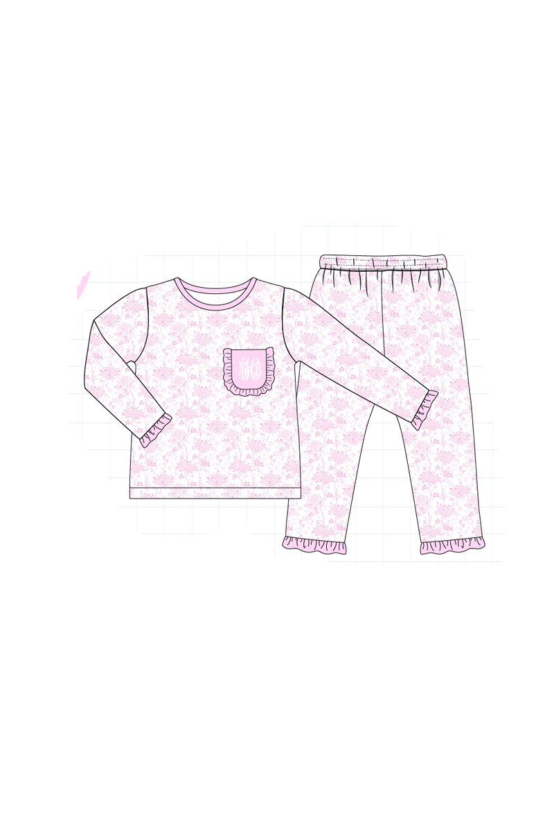 Pink bow monogram embroidery smocked ruffle collection