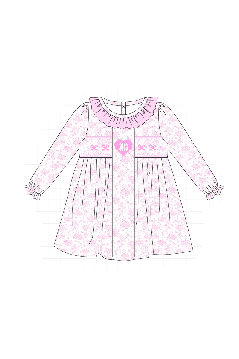 Pink bow monogram embroidery smocked ruffle collection