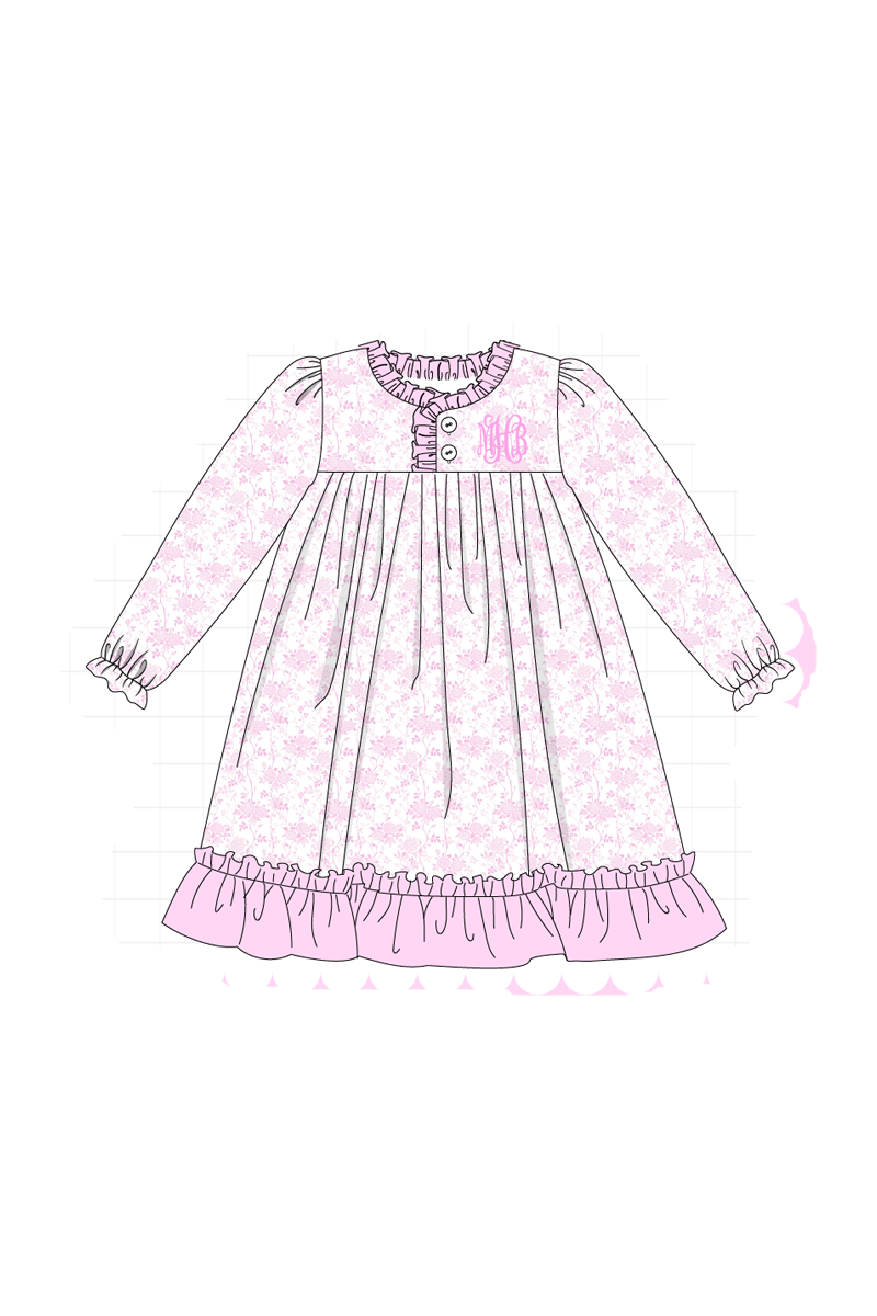 Pink bow monogram embroidery smocked ruffle collection