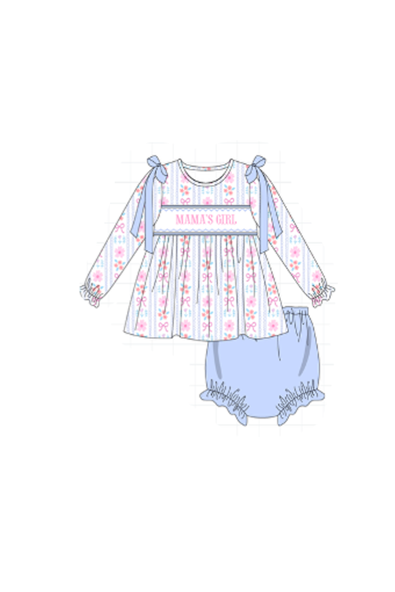 Blue MAMA'S GIRL embroidery floral collection
