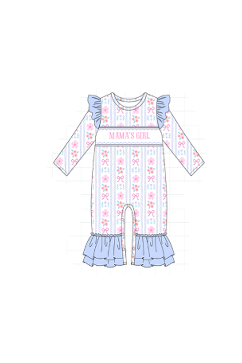 Blue MAMA'S GIRL embroidery floral collection