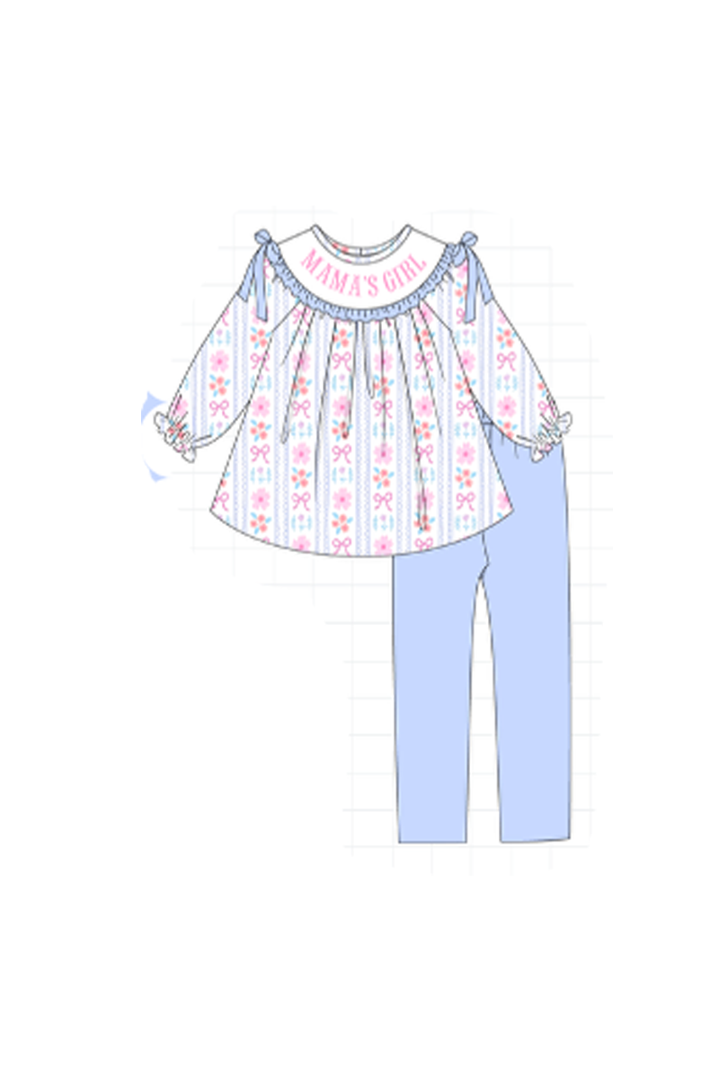 Blue MAMA'S GIRL embroidery floral collection